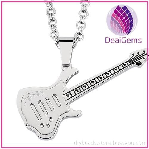 wholesale guitar design stainless steel couple pendant with chain